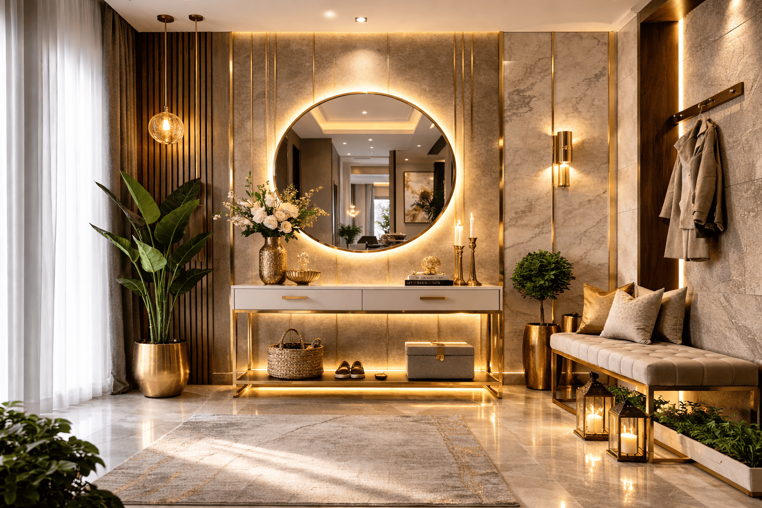 12+ Modern Luxury Entryway Decor with Gold and Mirror Accents