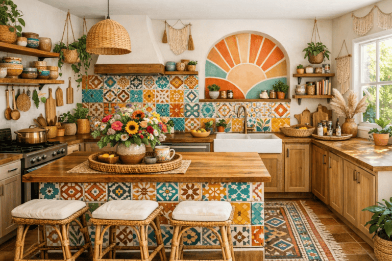 Earthy boho style kitchen 11
