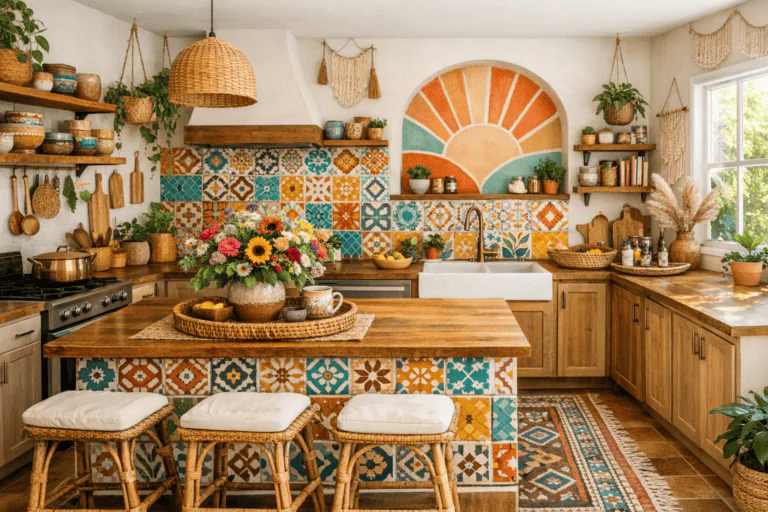 Earthy boho style kitchen 11