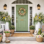 Spring Front Porch Decor for a Green Door (Fresh Curb Appeal Ideas)
