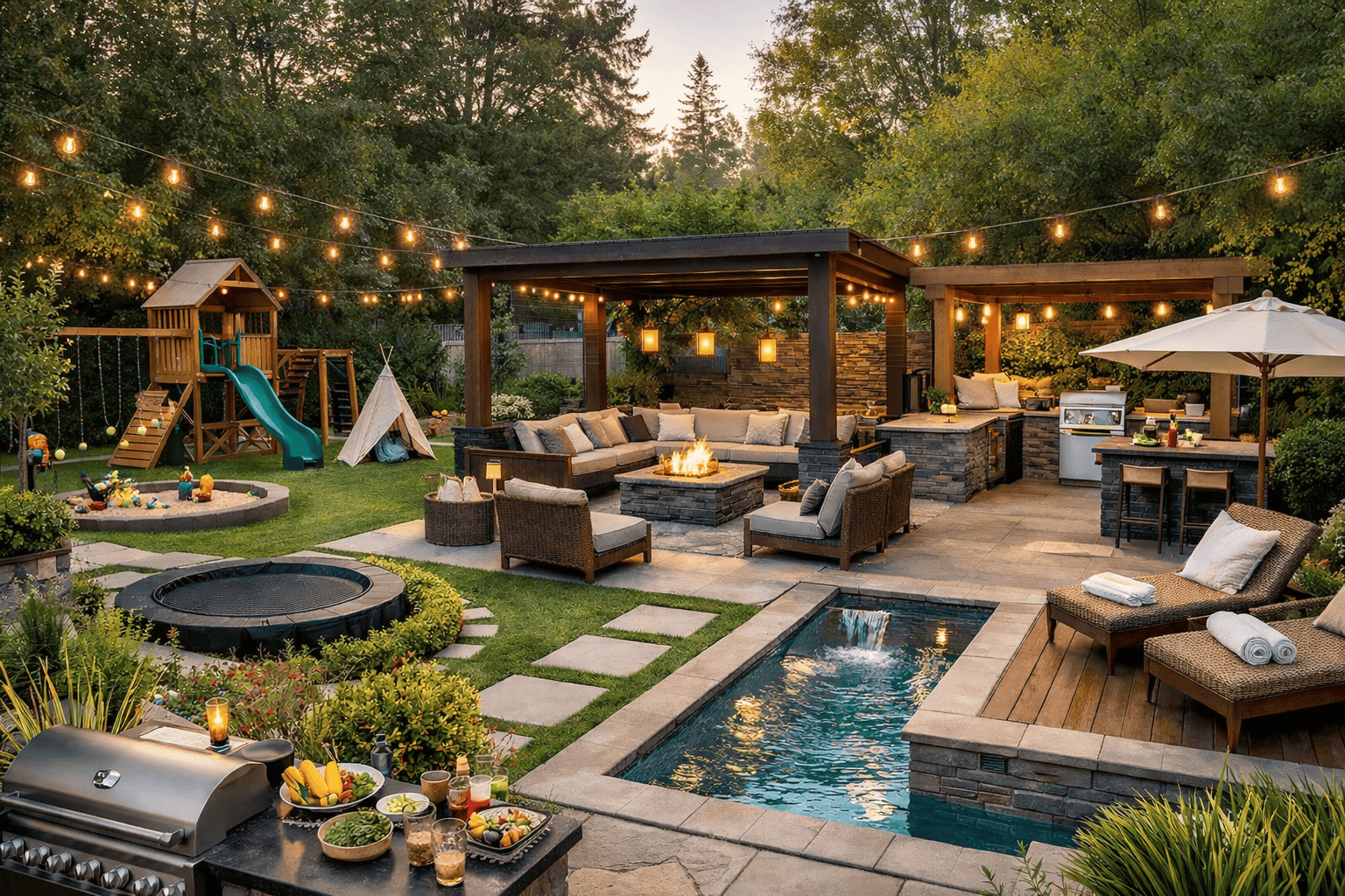 10+ Backyard BBQ Patio Ideas with Pool for Summer Parties 🍔🏖️