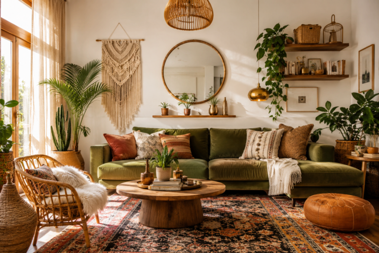 10 Bohemian Living Room Ideas With Rugs, Pillows & Wall Decor ✨