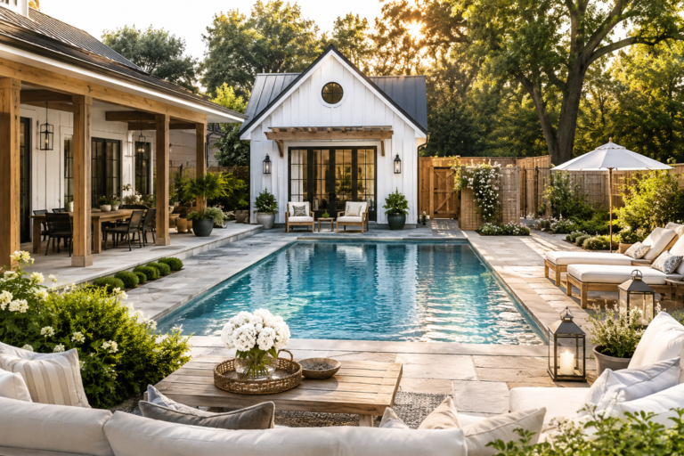 12 Modern Farmhouse Pool Ideas for Summer Entertaining 🏡🏊‍♂️✨