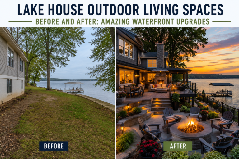 Lake House Outdoor Living Spaces Before and After