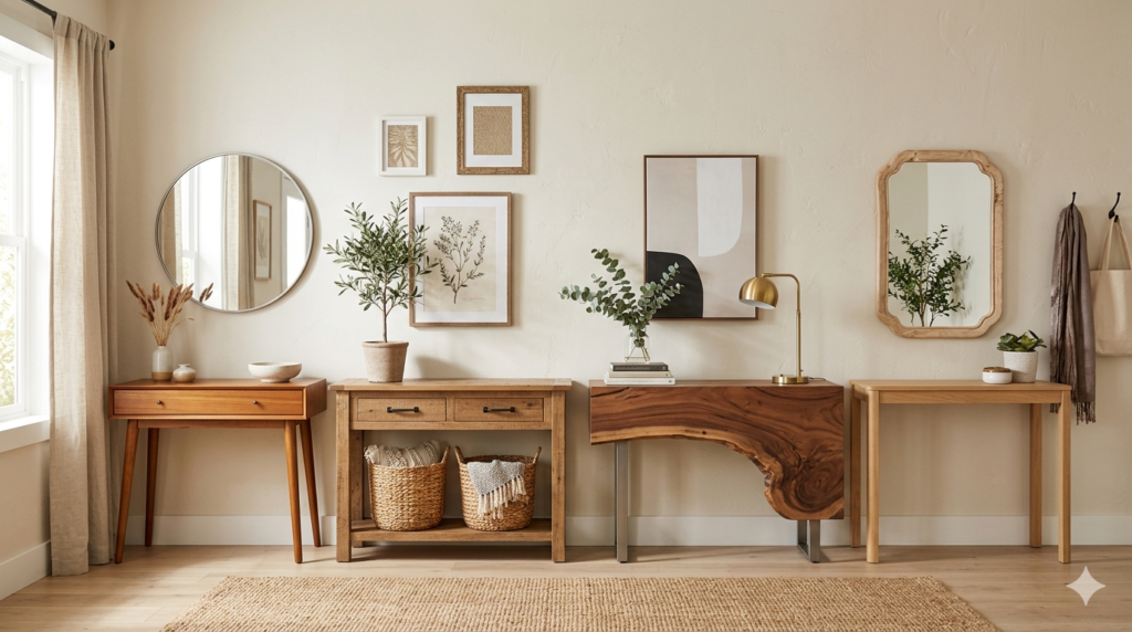Modern console table with abstract design in a luxury foyer