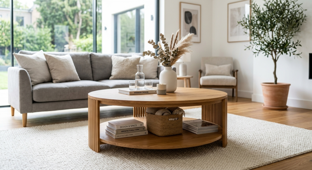 9. Oak Coffee Table With Open Shelf