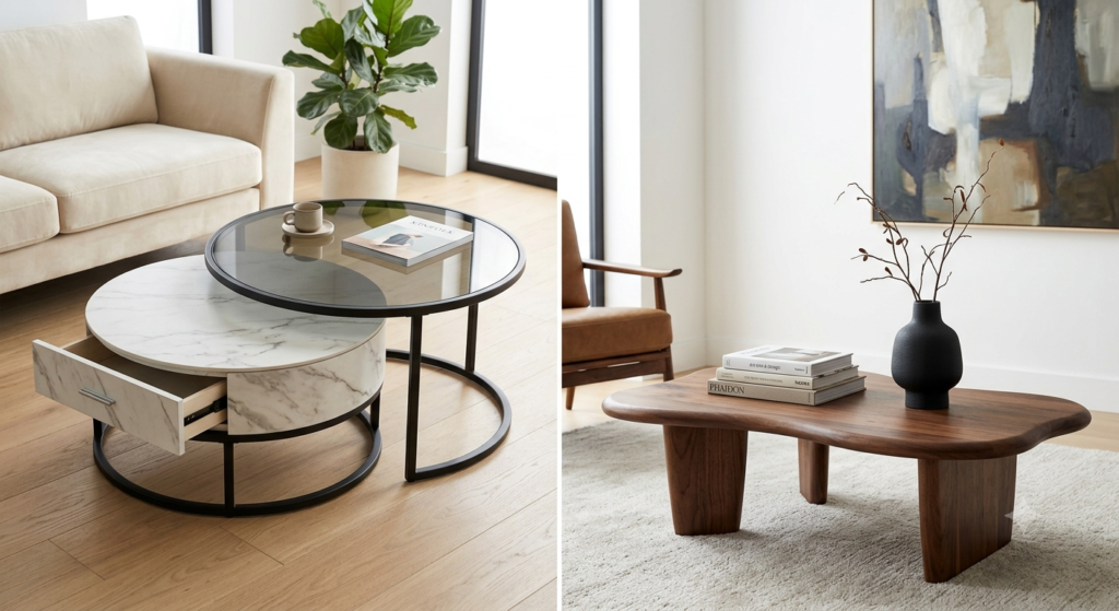 Walnut Coffee Table With Organic Shape