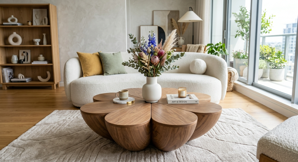 Flower-Shaped Wooden Coffee Table