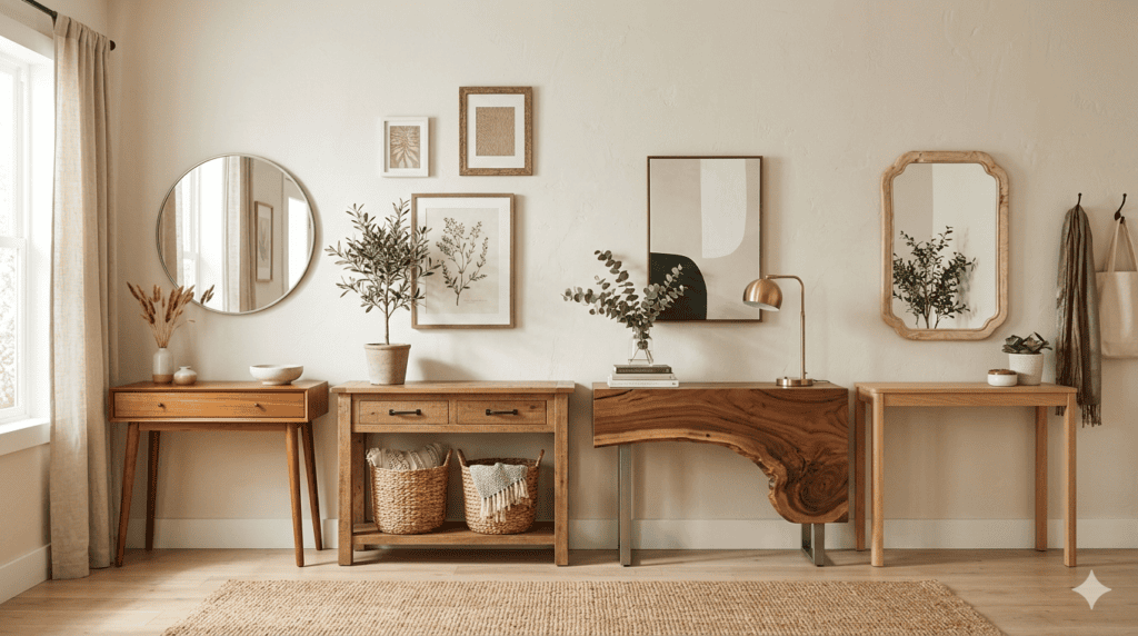 Modern console table with abstract design in a luxury foyer