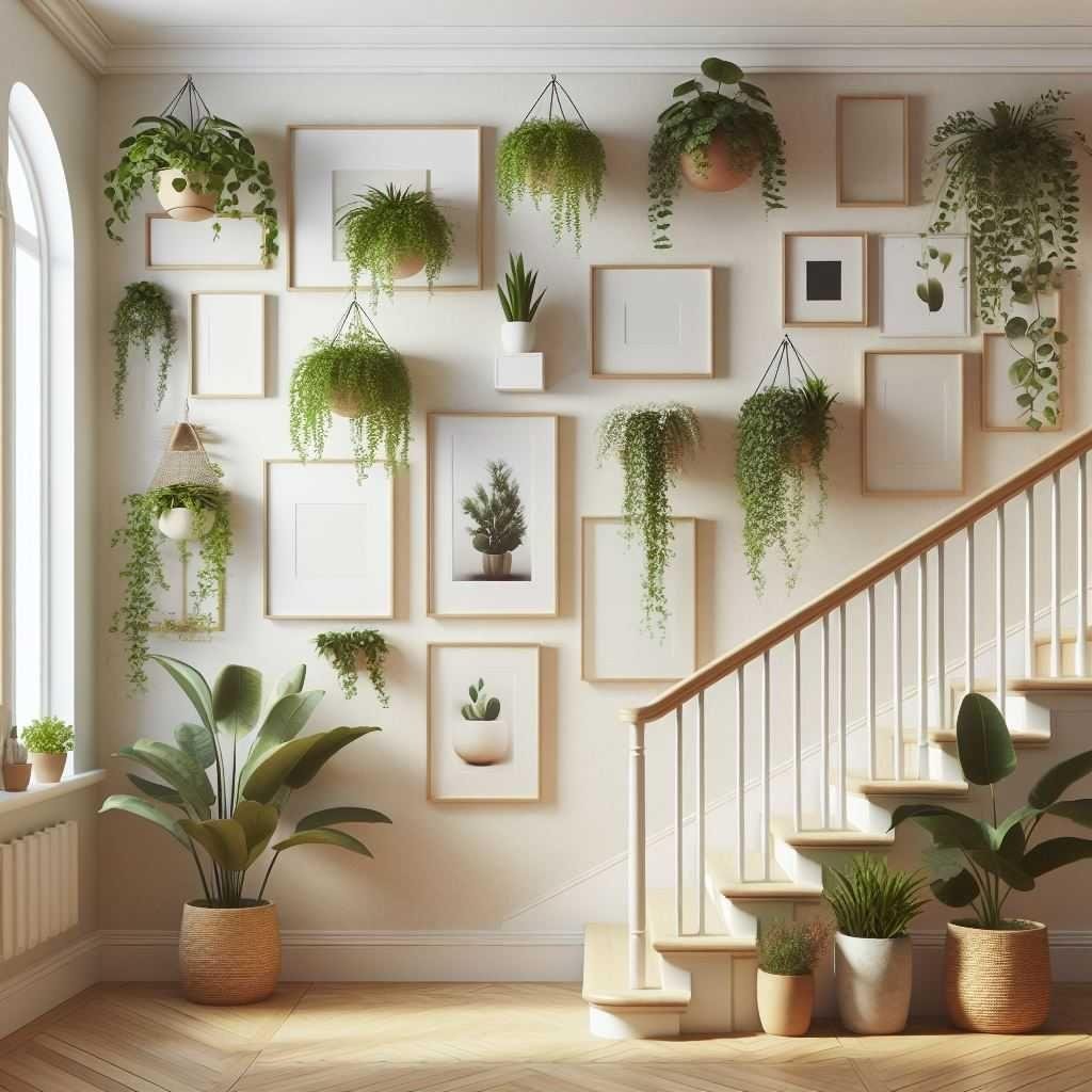 Inspirational modern staircase designs with gallery walls, plants, and lighting