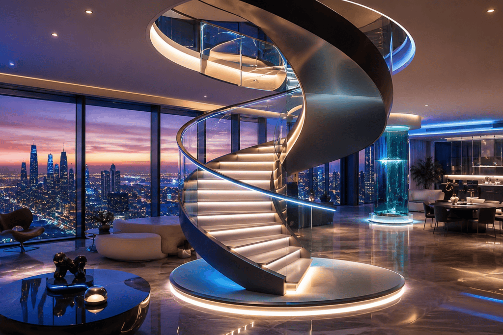 Penthouse spiral staircase designs 13