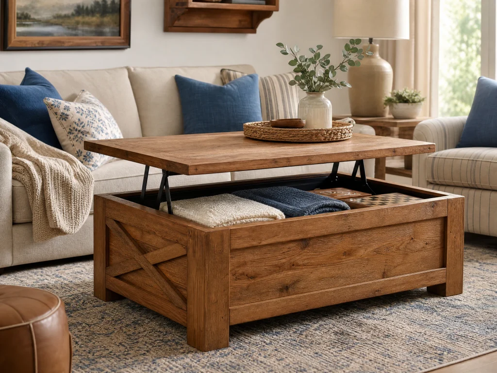 Rustic Wooden Coffee Table With Hidden Storage