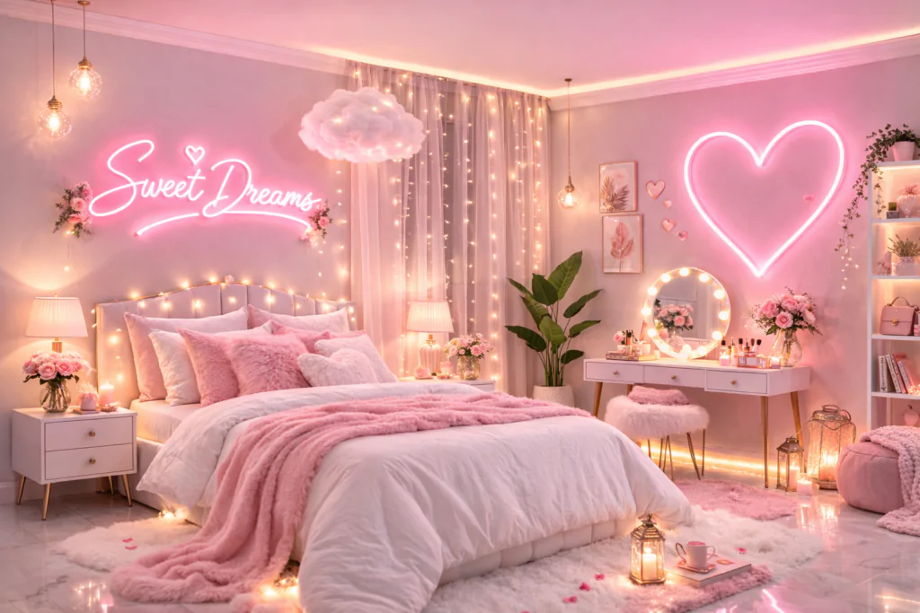 Dreamy Pink and White Decor Lights Ideas for a Fairy Bedroom