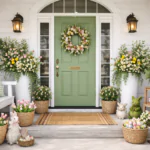 Spring Front Porch Decor for a Green Door (Fresh Curb Appeal Ideas)